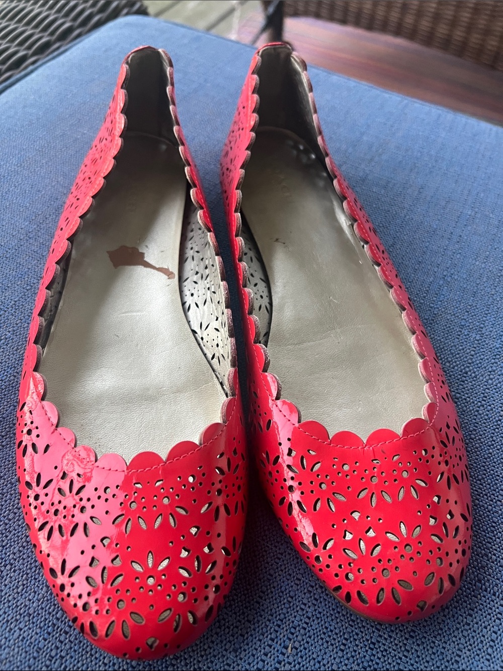 Coach Carsin Red Laser-Cut Scalloped Ballet Flats size 9